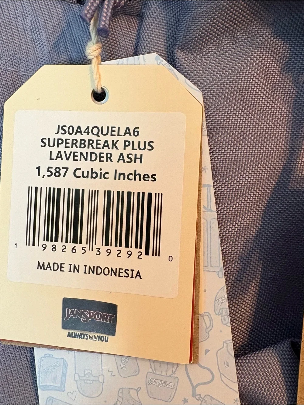 JanSport Lavendar Ash Superbreak Plus Backpack. Brand New!